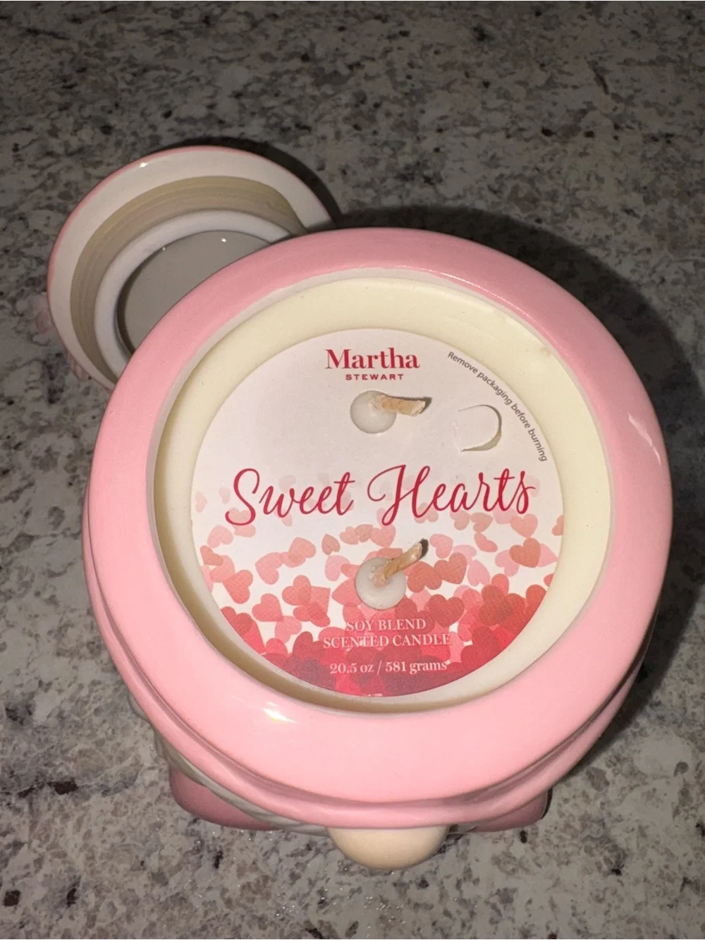 Martha Stewart Pink and White Gnome Ceramic Jar Candle with Flower Lid